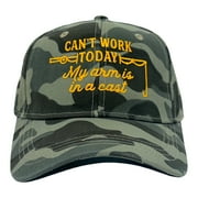 Can't Work Today My Arm Is In A Cast Hat Funny Fishing Rod Joke Camo Cap